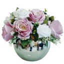 Ver imagem 1 de Arranjo Decorativo Flores Rosas Artificiais Vaso Prata