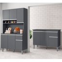 Ver imagem 1 de Cozinha Compacta Márcia e Balcão Gabinete com Tampo Tatiane 120cm Cinza - AJL Móveis