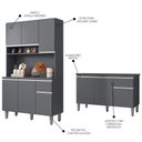Ver imagem 2 de Cozinha Compacta Márcia e Balcão Gabinete com Tampo Tatiane 120cm Cinza - AJL Móveis