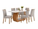 Ver imagem 1 de Conjunto Sala de Jantar Mesa Laini 160 Tampo Vidro Off White com 6 Cadeiras Téssera - Lopas Amendoa