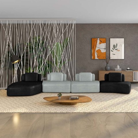 Sofá Ilha Sala de Estar Dakota 4 Módulos 596cm Encostos Almofadas Soltas Pu Preto/cinza G33 - Gran B