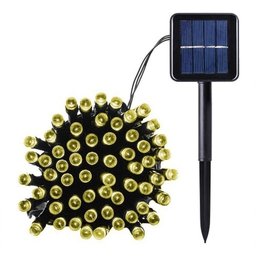 Pisca Cordão Solar Natal Led 100 Lâmpadas Luz Amarela 10m - 1