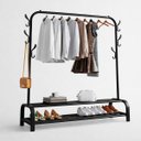 Ver imagem 1 de Arara de Roupas Metal Simples com Sapateiro Duplo Preto Dy-dc112