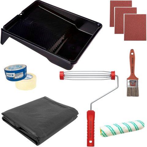 Rolo 23cm + Suporte Rolo 23cm + Bandeja 2,7l + 3 Lixas 120 + 3 Lixas 100 + Fita Crepe 48mmx50m + Tri