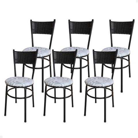 Conjunto 6 Cadeiras Pretas para Cozinha Viena Cor:floral Gelo