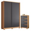 Ver imagem 1 de Guarda Roupa Solteiro Frizatto 02 Portas de Correr e Cômoda Sole Flex Freijo Titanium - Móveis Albat