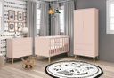 Ver imagem 1 de Jogo de Quarto para Bebê Completo 2 Portas Théo New Rosa Fosco com Natural - MoveisAqui
