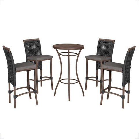 Mesa Bistro e 4 Banquetas Roma Marrom Corda Náutica 11 Trama Original