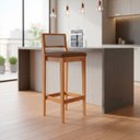 Ver imagem 1 de Kit 6 Banquetas Estofada em Linho Encosto Palhinha Bruna:mel com Linho Marrom