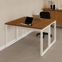 Ver imagem 1 de Plataforma de Trabalho 1,20 m X 1,20 m 2 Lugares Pés Metal 100% MDF F5 Office Cor:Freijó com