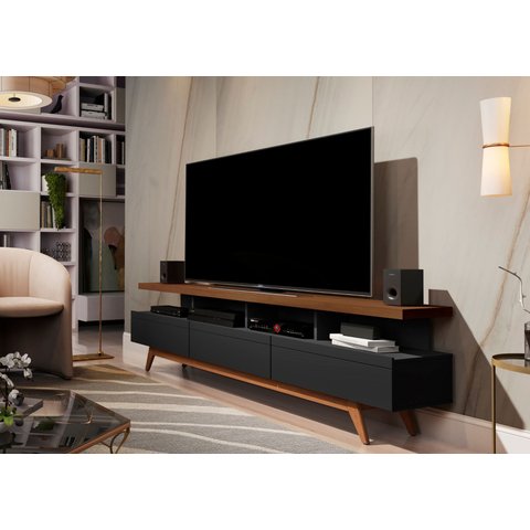 Rack para TV 70" Pés de Madeira Vivare Wood 1,80 Giga Moveis:Preto/Freijó