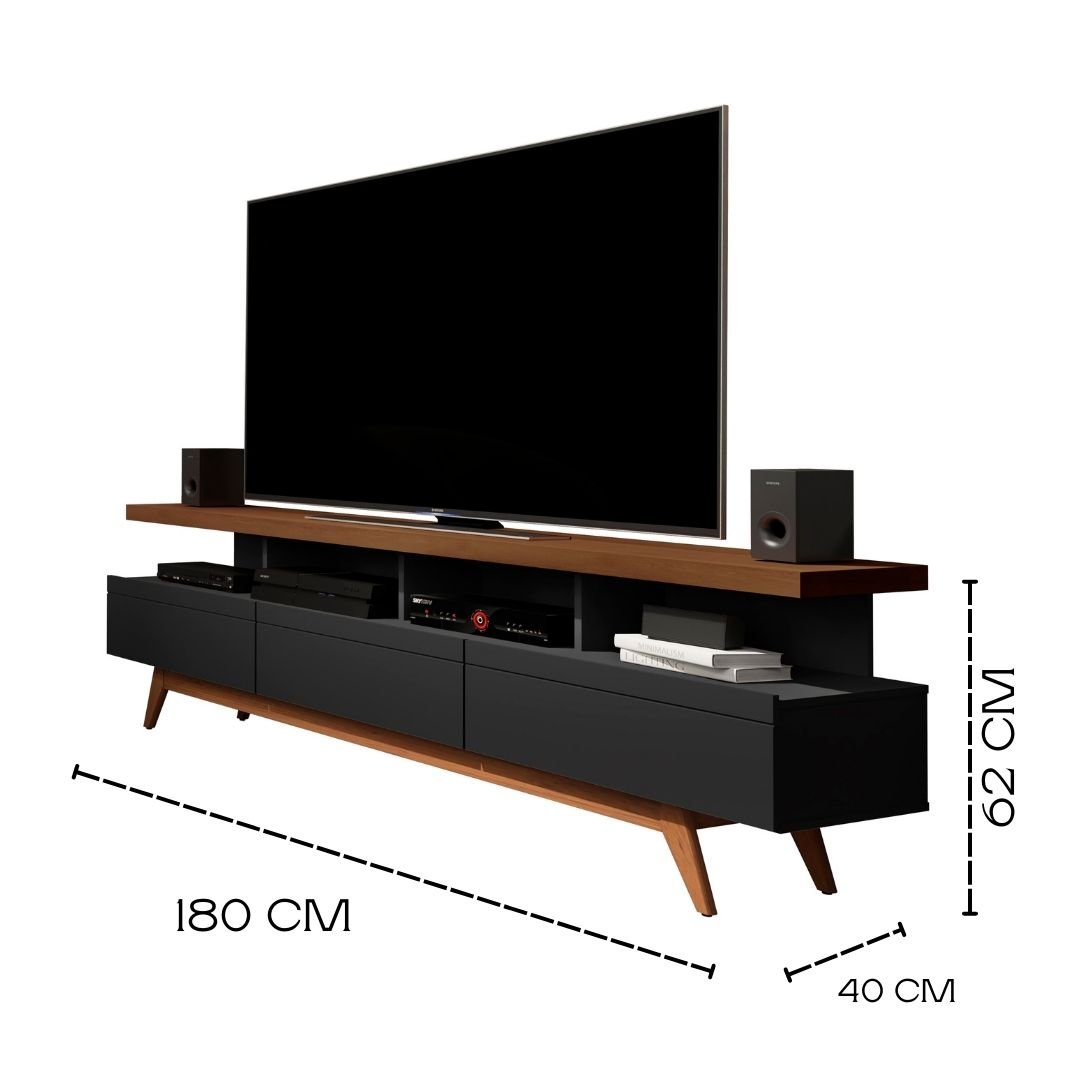 Rack para TV 70" Pés de Madeira Vivare Wood 1,80 Giga Moveis:Preto ...