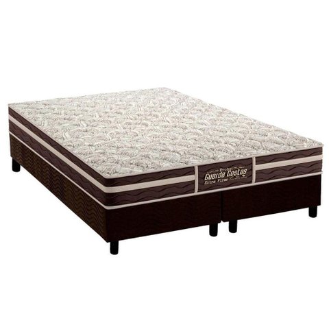 Cama Box Queen: Colchão Ortopédico Probel Guarda Costas Extra Firme + Base CRC Suede Brown(158x198)