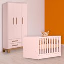 Ver imagem 1 de Conjunto Berço Mini Cama e Guarda Roupa Slim 3 Portas 2 Gavetas Rosa