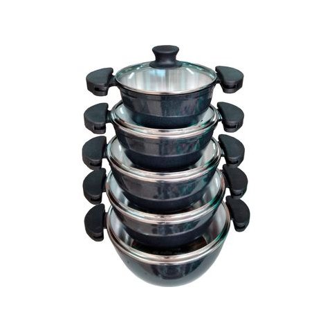 Jogo de Panelas 5 Peças Gulê Alumínio Grafite Tampa Vidro