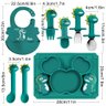 Prato Silicone bebê ventosa placa babadores alimentação conjunto talheres crianças colher de aço ino - 6