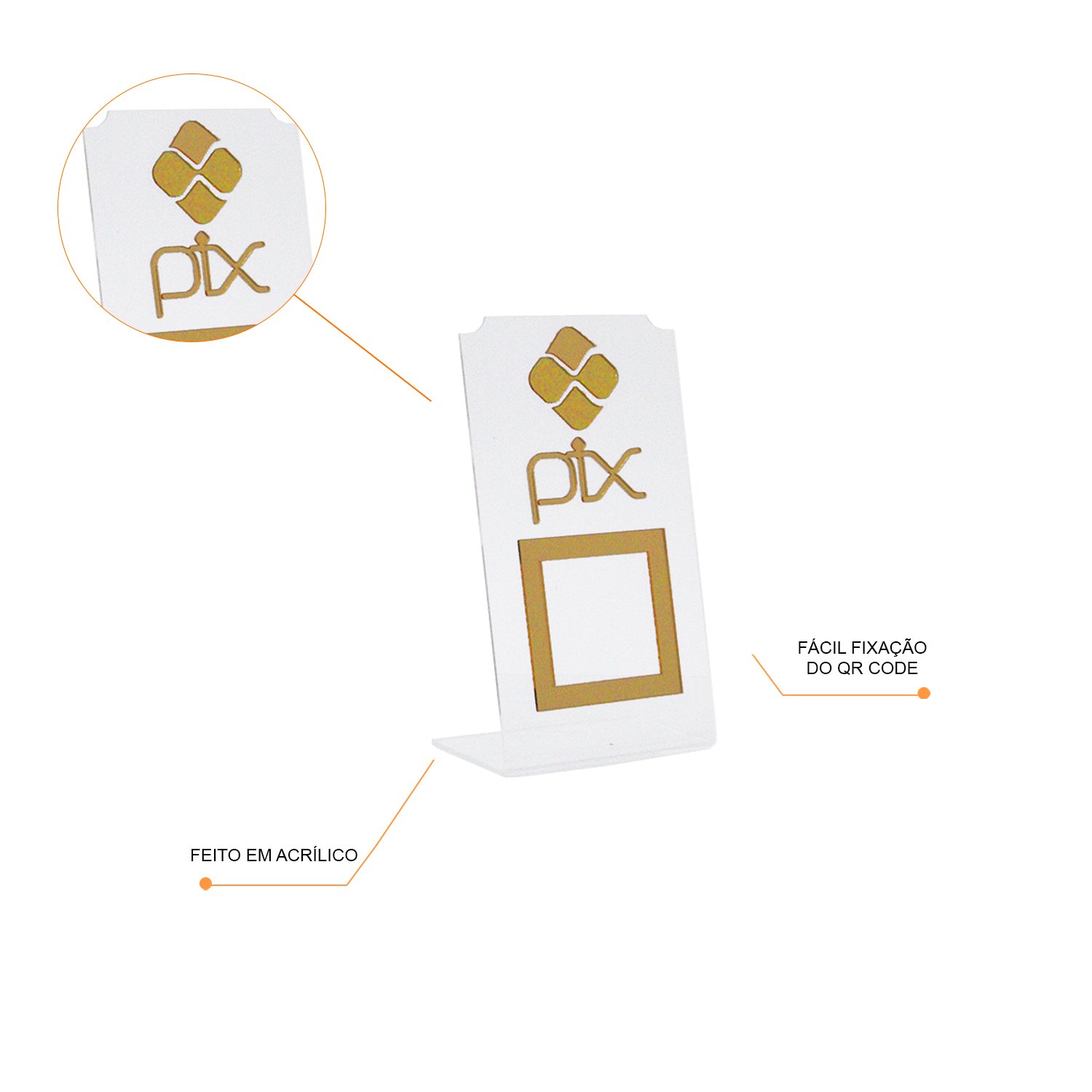 Expositor Qr Code Pix - Cristal com Dourado