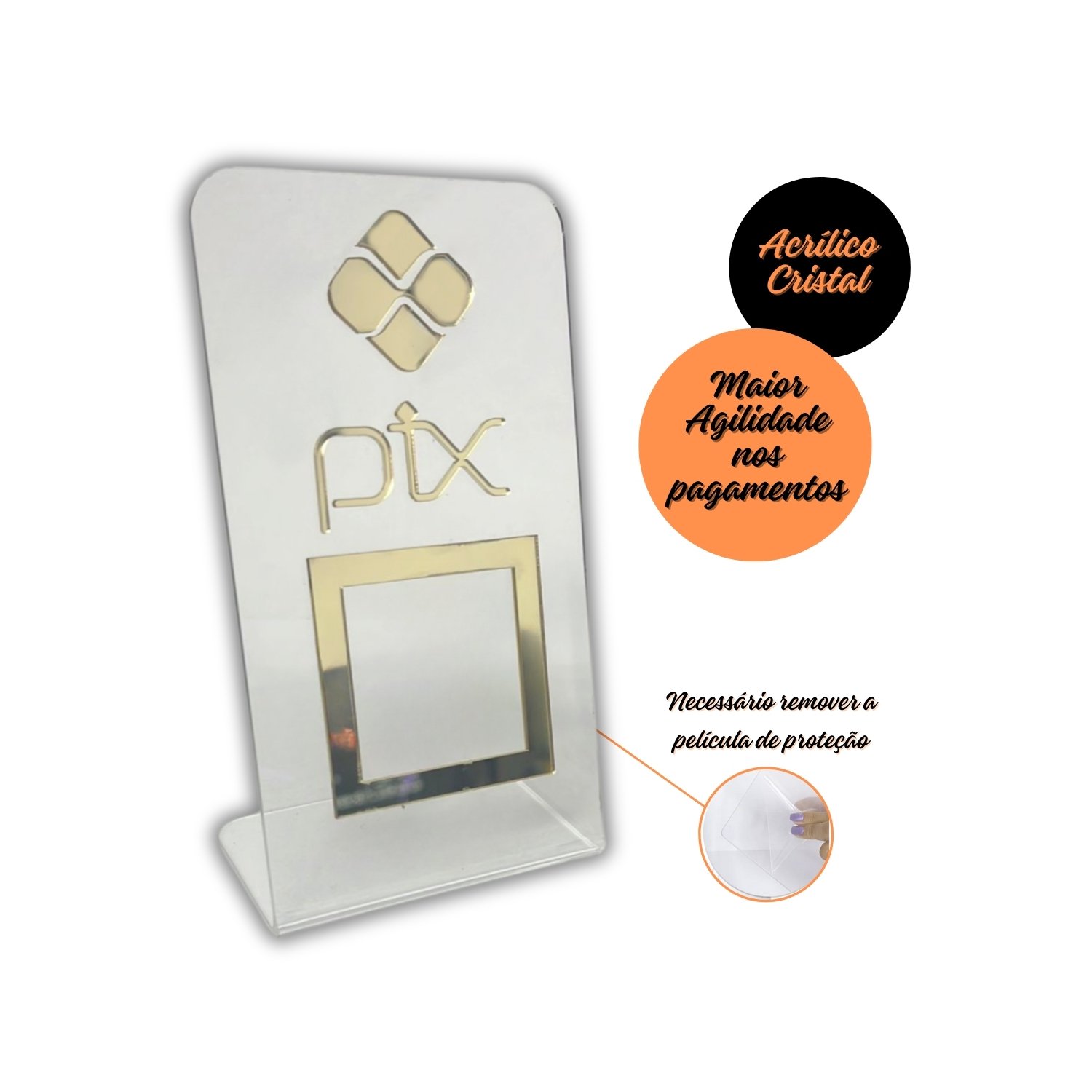 Expositor Qr Code Pix - Cristal com Dourado - 6