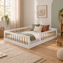 Ver imagem 3 de Cama Infantil Montessoriana Casal Cauã 100% MDF Branco/Amadeirado - Tigus