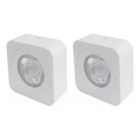 Kit 2 Spot Led Quadrado Fixo Sobrepor 5w 3 Opções de Luz - Branco Branco Neutro - 127/220v