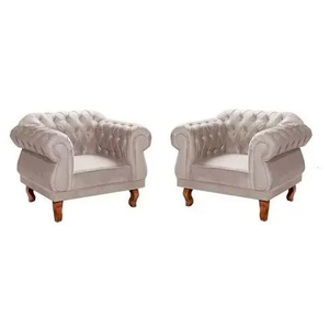 Kit 2 Poltronas Chesterfield Elisabeth Capitonê SALA/RECEPÇÃO/BARBEARIA Suede Nude