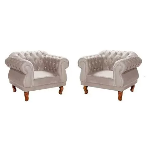 Kit 2 Poltronas Chesterfield Elisabeth Capitonê SALA/RECEPÇÃO/BARBEARIA Suede Nude