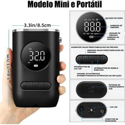 Calibrador de Pneu Elétrico Portátil Mini Compressor - 3