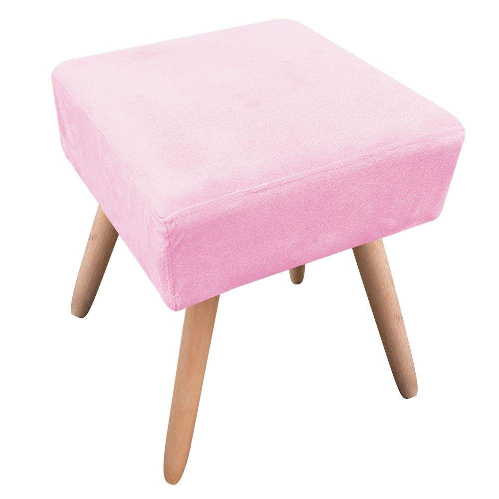 Puff Ibiza Quadrado Suede Rosa Bebê Natural | MadeiraMadeira