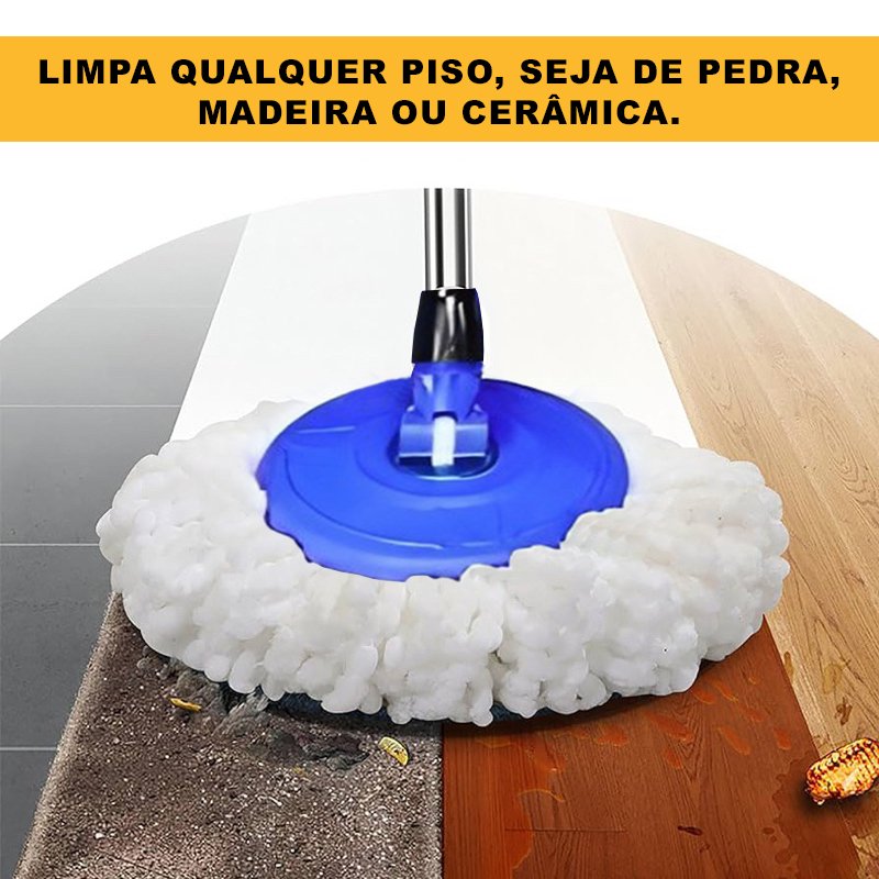 Balde Mop Giratório Esfregão C/ Alça Cesto Inox Limpeza Azul - 5