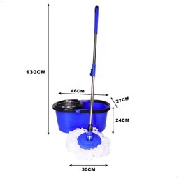 Balde Mop Giratório Esfregão C/ Alça Cesto Inox Limpeza Azul - 3