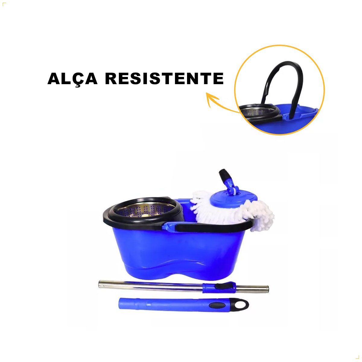 Balde Mop Giratório Esfregão C/ Alça Cesto Inox Limpeza Azul - 4