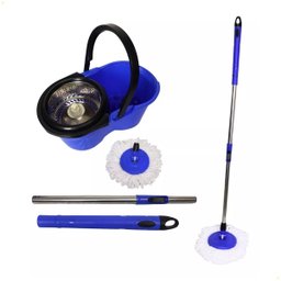Balde Mop Giratório Esfregão C/ Alça Cesto Inox Limpeza Azul - 2