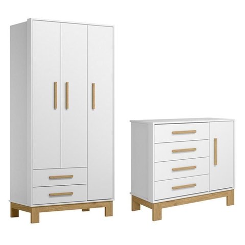 Jogo de Quarto Q Encanto Slim Guarda Roupa e Cômoda Branco - Qmovi