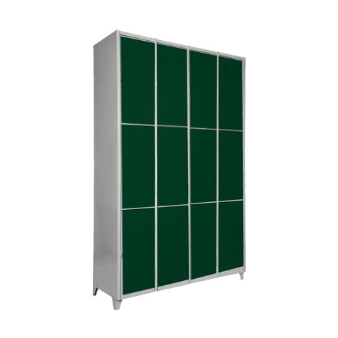 Armário Roupeiro Locker de Aço 12 Portas Vestiário Verde Escuro com Chave