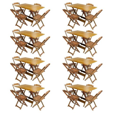 Kit 8 Jogos De Mesa Com 4 Cadeiras De Madeira Dobravel 120X70 - Mel - Amarelo