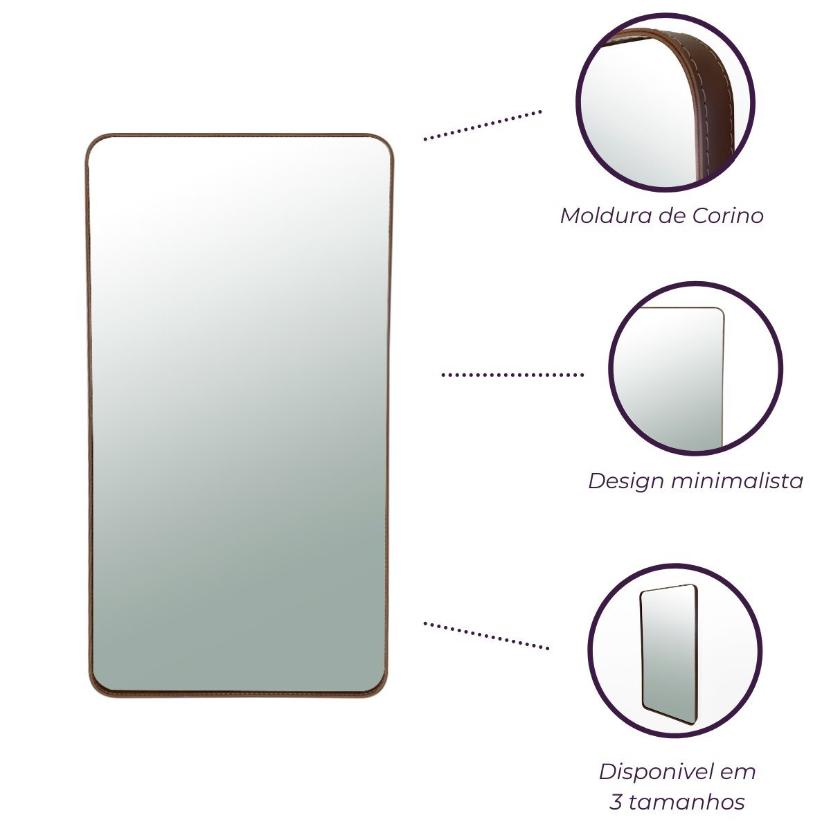 Espelho Retangular Decorativo Moldura Corino 60x35 - Marrom - 9