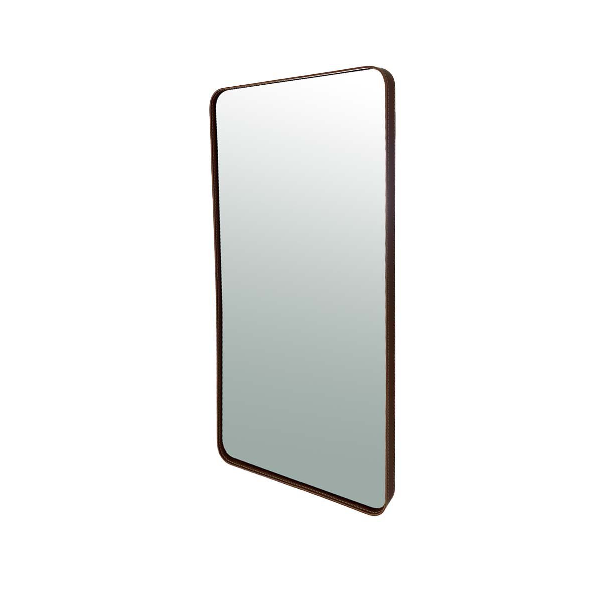 Espelho Retangular Decorativo Moldura Corino 60x35 - Marrom