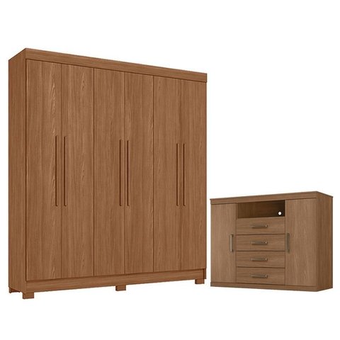 Guarda Roupa Casal Toledo 6 Portas com Cômoda Havana Jatobá - Santos Andirá