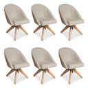 Ver imagem 1 de Kit 6 Poltronas Cadeira Giratória Bela Suede Base Madeira Bege Pallazio