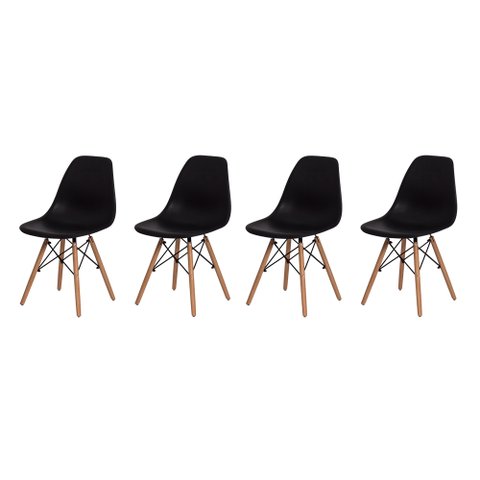 Kit 4 Cadeiras Charles Eames Eiffel Wood Base Madeira - Preta Prolar Preta