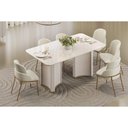 Ver imagem 4 de Mesa Multiuso Cozinha Liz C/ Tampo Madeirado C/ Vidro Curvo 180x100cm Off White/off White - Dj Mó