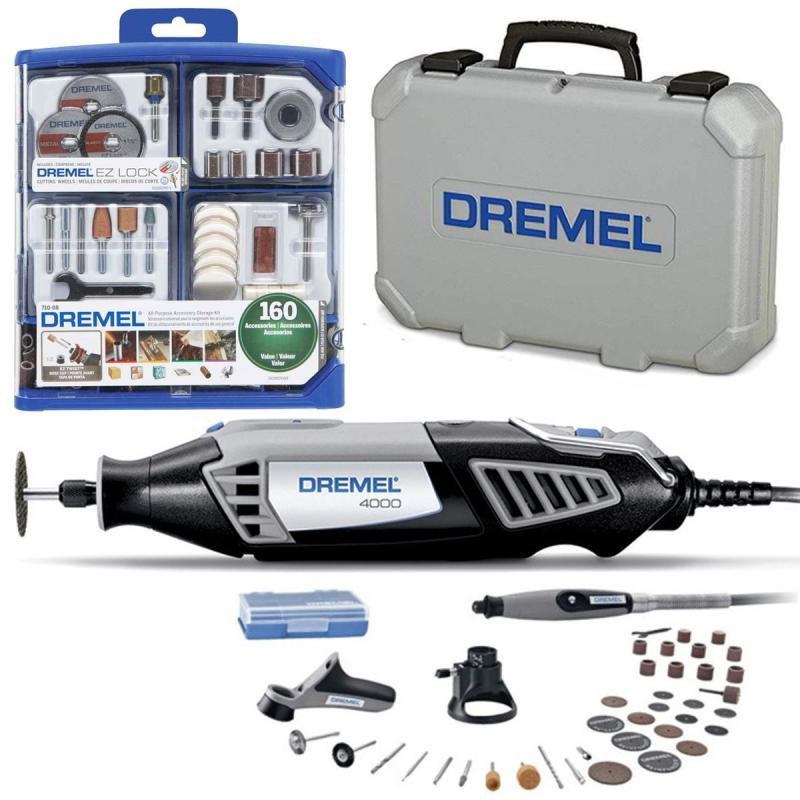 Retífica Dremel 4000 com 36 Acessórios e 3 Acoplamentos + Kit 160 Peças DREMEL