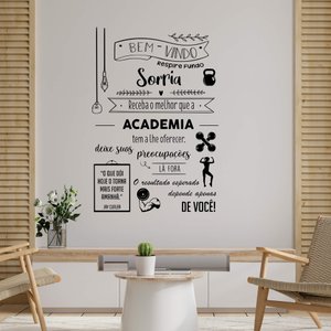 Adesivo de Parede Frase Bem Vindo Academia Palavras Motivação Força Recepção Loja Fitness Kanto Stor