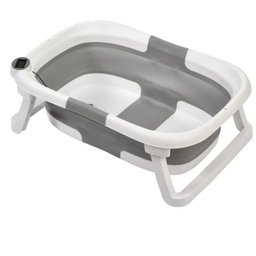 Banheira Bebe Plástica Dobrável Cinza com Termômetro Galzerano - 1 Banheira Bebe Plástica Dobrável Cinza com Termômetro Galzerano - 1