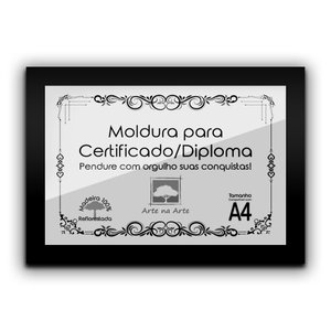 1 Certificado/Diploma A4 com Tela de Acetato e MDF - Moldura Preta