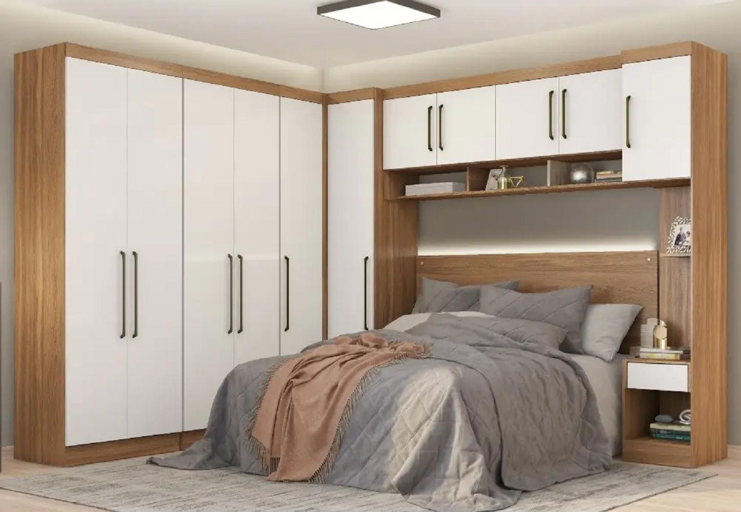Dormitório Modulado Casal Modena 7 Peças Amêndola Branco - Demóbile