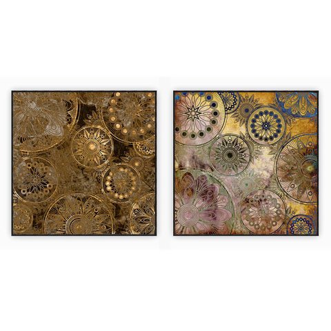 kit com 2 Quadros Decorativos Abstratos com Moldura e Vidro para Sala Quarto Escritório e Clínica 92