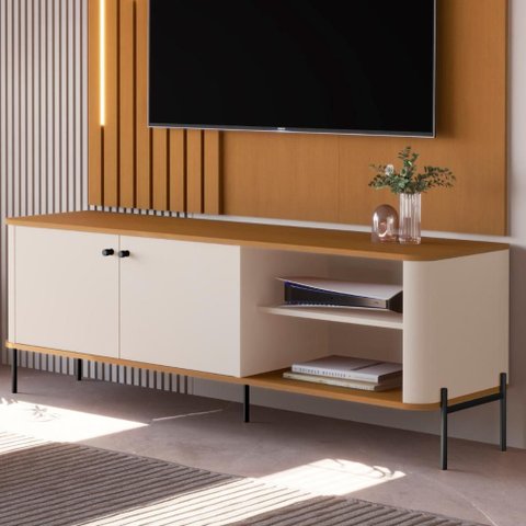Rack para Tv 58 Polegadas Olaf Off White Nature Preto
