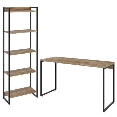 Kit Escritório Estante Areta 5 Prateleiras Mesa Industrial Aspen 135cm C01 Carvalho - Lyam Decor