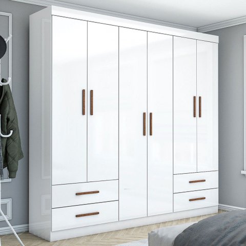 Guarda-roupa Casal Genova 6 Portas 4 Gavetas Branco - Carioca Móveis